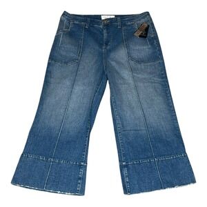Baby Phat Womens Wide Leg Seamed Stretch Jeans Blue Raw Hem Size 18 Vintage Y2K